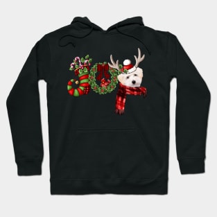 Christmas Joy Dwarf Stocking Reindeer White Maltipoo Hoodie